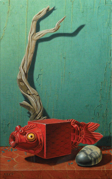 « Poisson rouge à 12 arrêtes en suspension » 35x22cm 5m (sold)