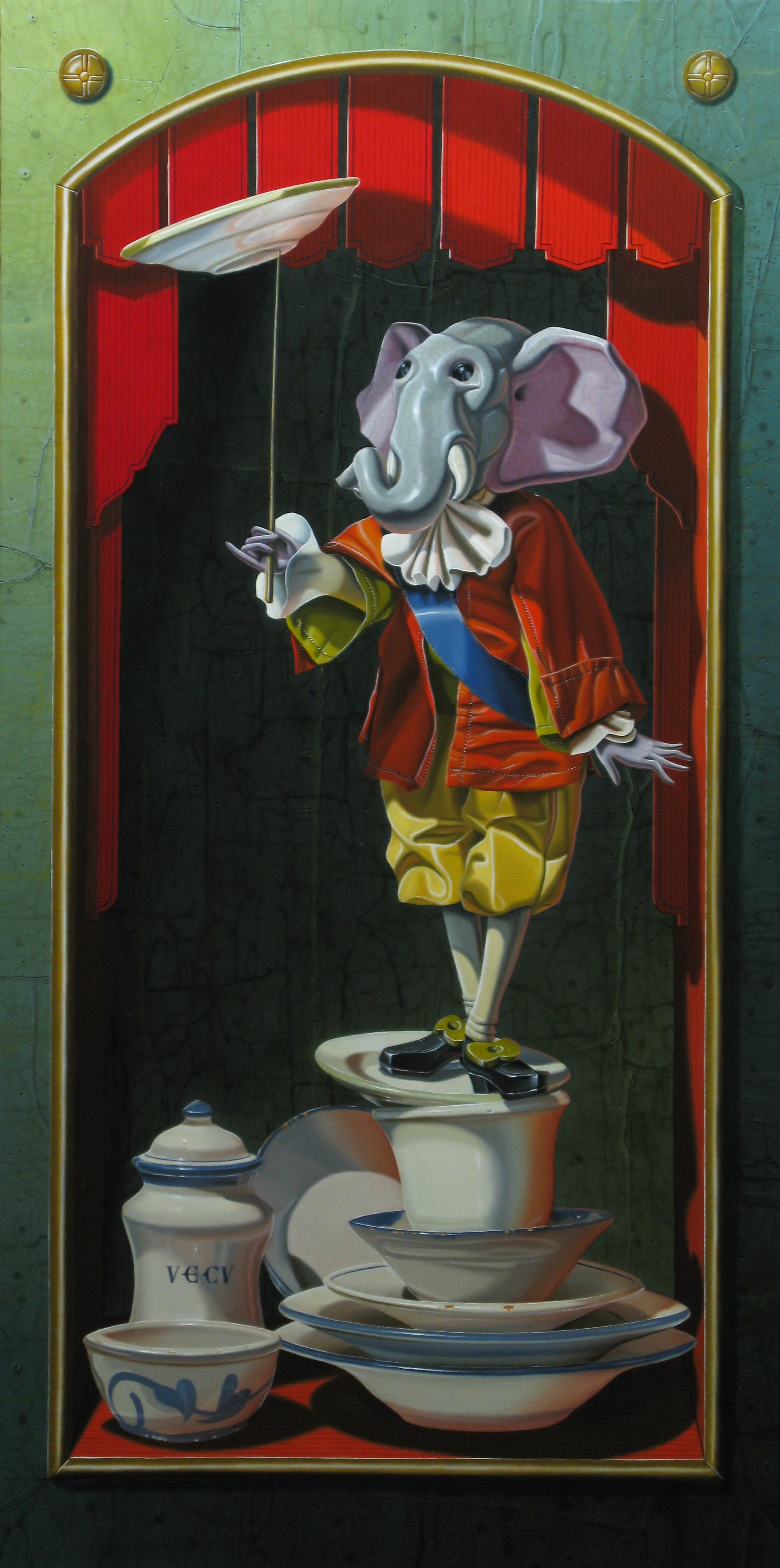 Un éléphant Dans Un Magasin De Porcelaine "Un éléphant dans un magasin de porcelaine" 40x80cm - VECU artiste