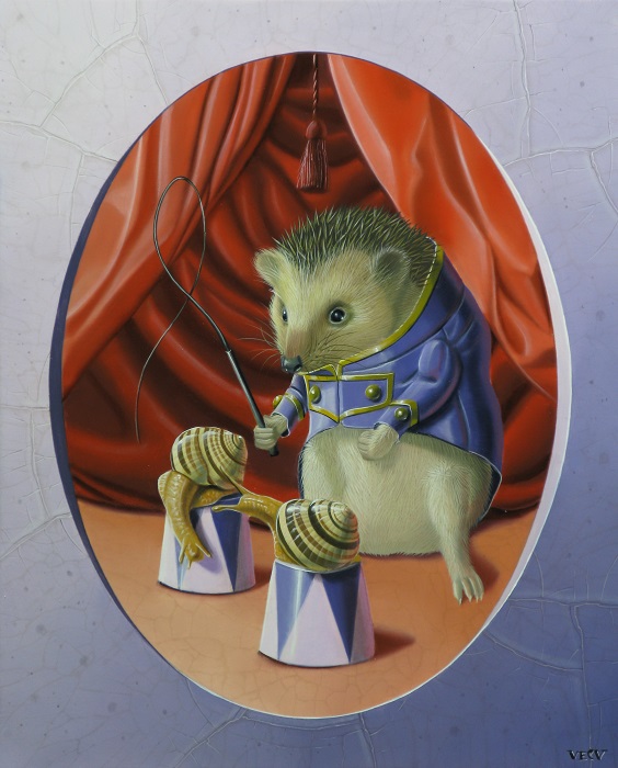 « Le hérisson, dresseur d’escargots » 27x22cm 3f (sold)