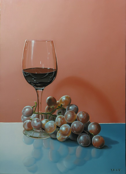 « Grappe de raisin et verre de vin » 33x24cm 4F