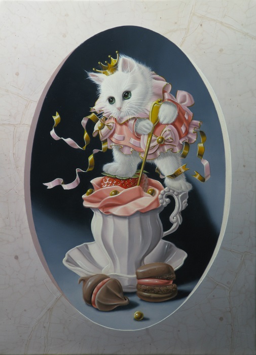 Le Chat Aux Mignardises 33x24cm 4f Sold Vecu Artiste Peintre Valery Quitard