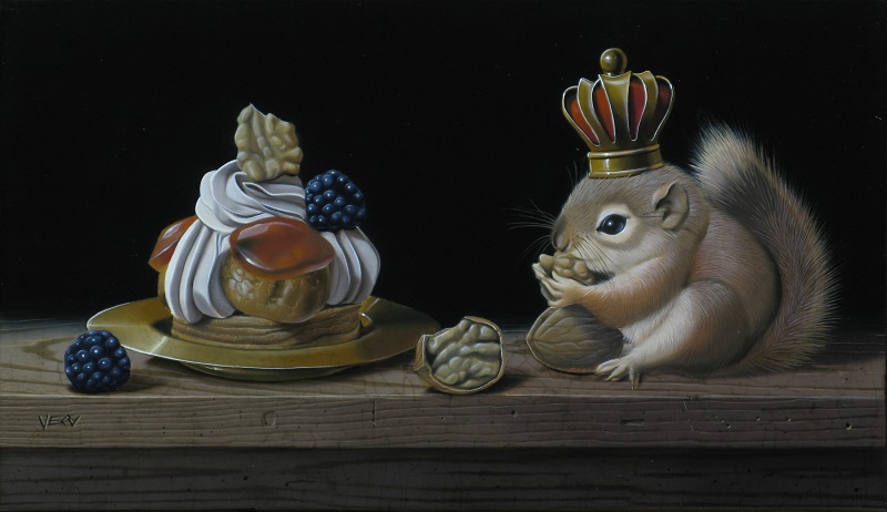 « L’écureuil à la tartelette noix, mûres et caramel » 19x33cm 4m (sold)