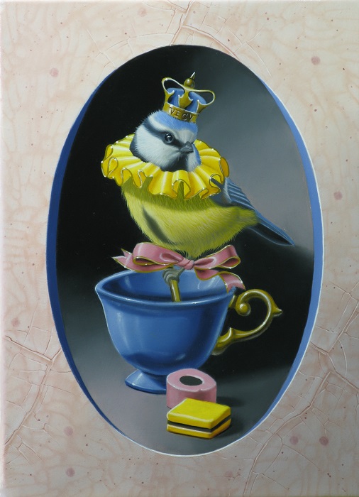 « La mésange à la tasse outremer » 22×16 cm 1F (ArtBoutique gallery – Les pays-Bas)