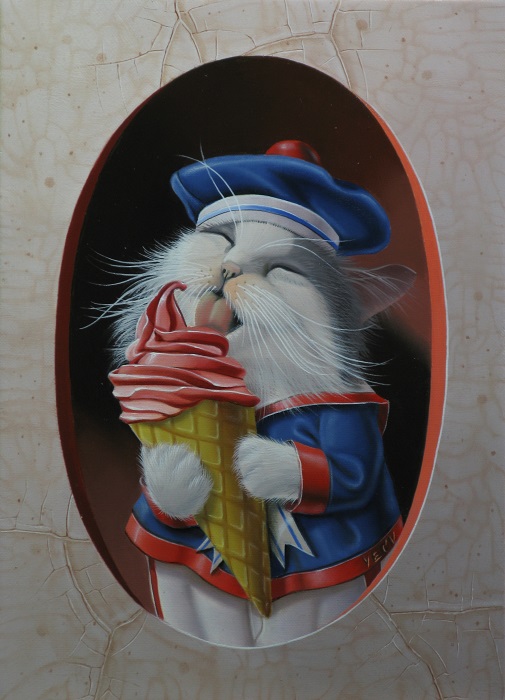 « Le chaton à la glace » 22x16cm 1f (sold) licensed by Artlicensing