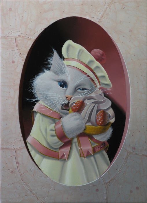 «Chaton à la tartelette à la crème » 22×16 cm 1F