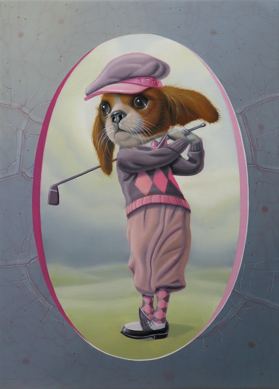 « King Charles golfeur » 22x16cm 1f (sold)