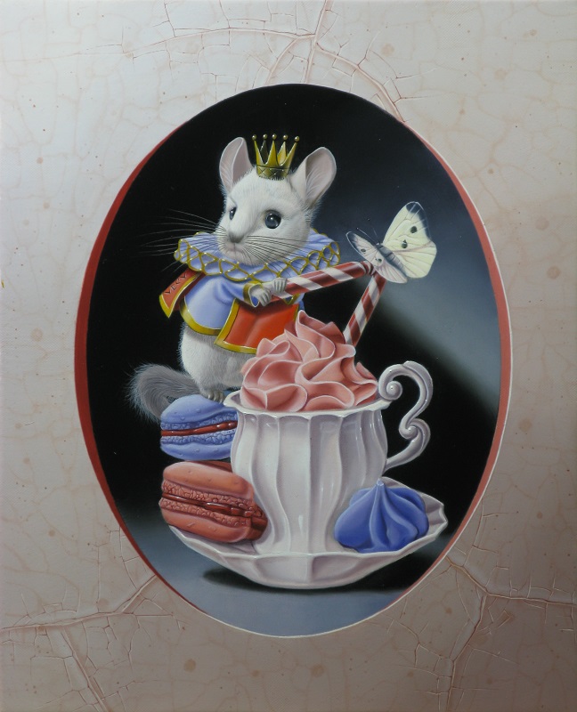 « Chinchilla aux macarons et cappuccino fraise » 22x27cm 3f (sold)