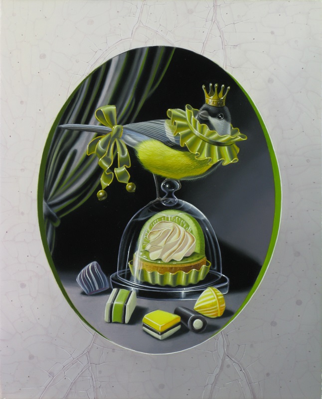 « La mésange charbonnière à la tarte citron » 27x22cm 3f (galerie Artboutique, Les Pays-Bas)