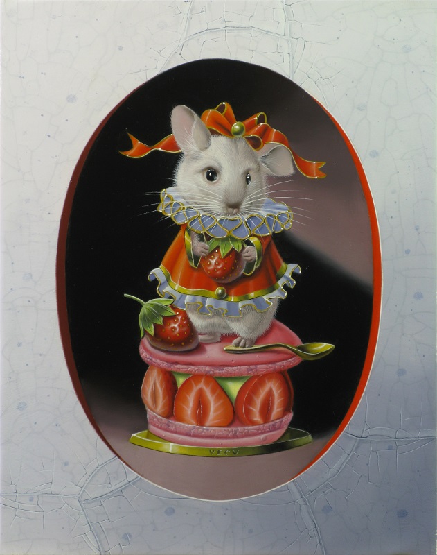 « Le chinchilla au fraisier-macaron » 24 x 19 cm 2f (sold)
