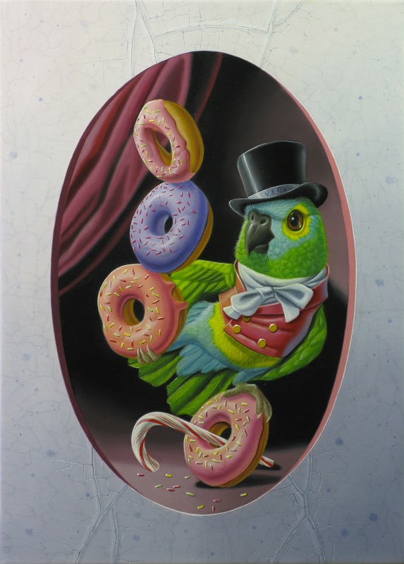 « Le perroquet jongleur de donuts » 33x 24 cm 4f (sold)