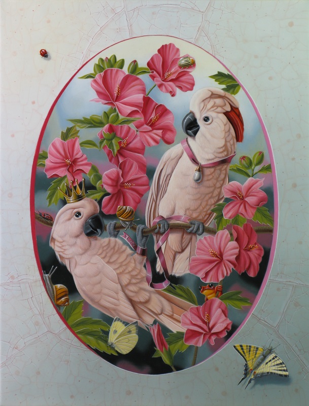 « Les cacatoès aux hibiscus » 35x27cm 5f (sold)