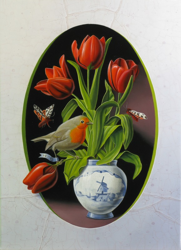 « Le rouge-gorge aux tulipes » 33x24cm 4f (sold)