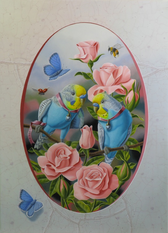 « Les perruches aux roses » 33x24cm4f (sold)