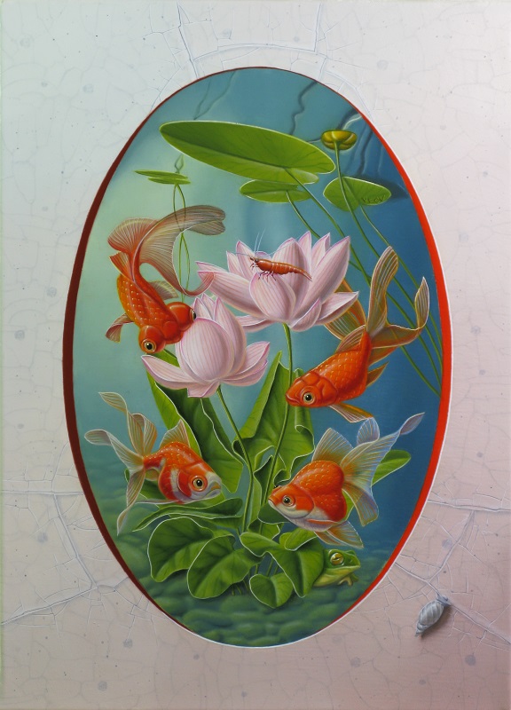 « Les poissons rouges aux lotus » 33x24cm4f