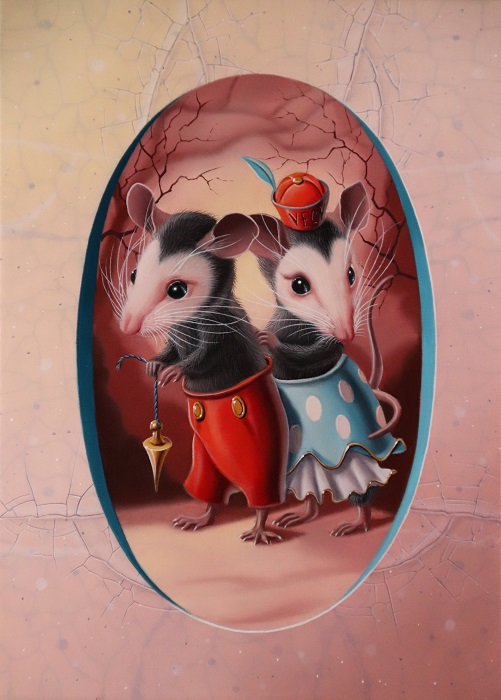 « Mickey, Minnie et le pendule » 22x16cm 1f (Disponible à la haven Gallery , NY, USA)