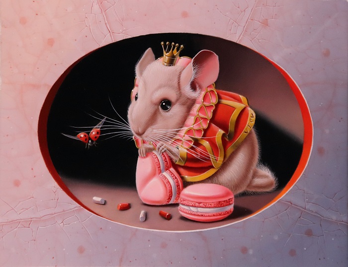 « Le chinchilla aux macarons » 14x18cm 0f (available at Honingen Gallery – The Netherlands)