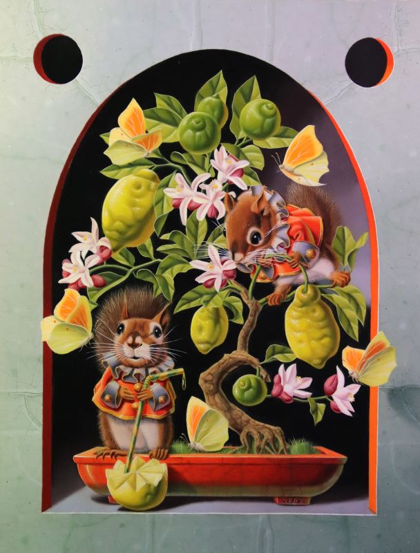 « Les écureuils au bonzaï citronnier » 35x27cm 5f (sold)