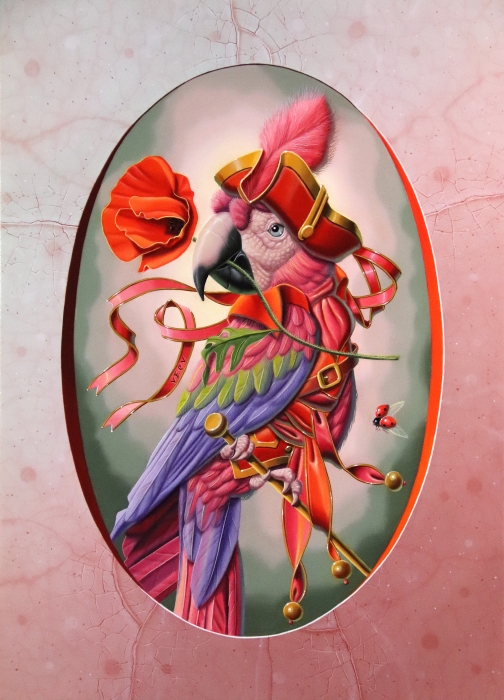 « L’ara corsaire » (« the pirate parrot ») 24x33cm 4f (available at Honingen gallery)