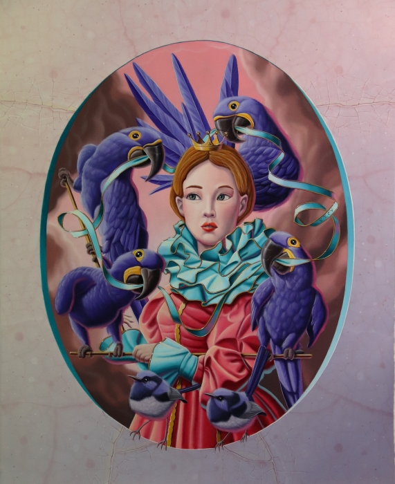 « La dame aux aras bleus » 41x33cm 6f